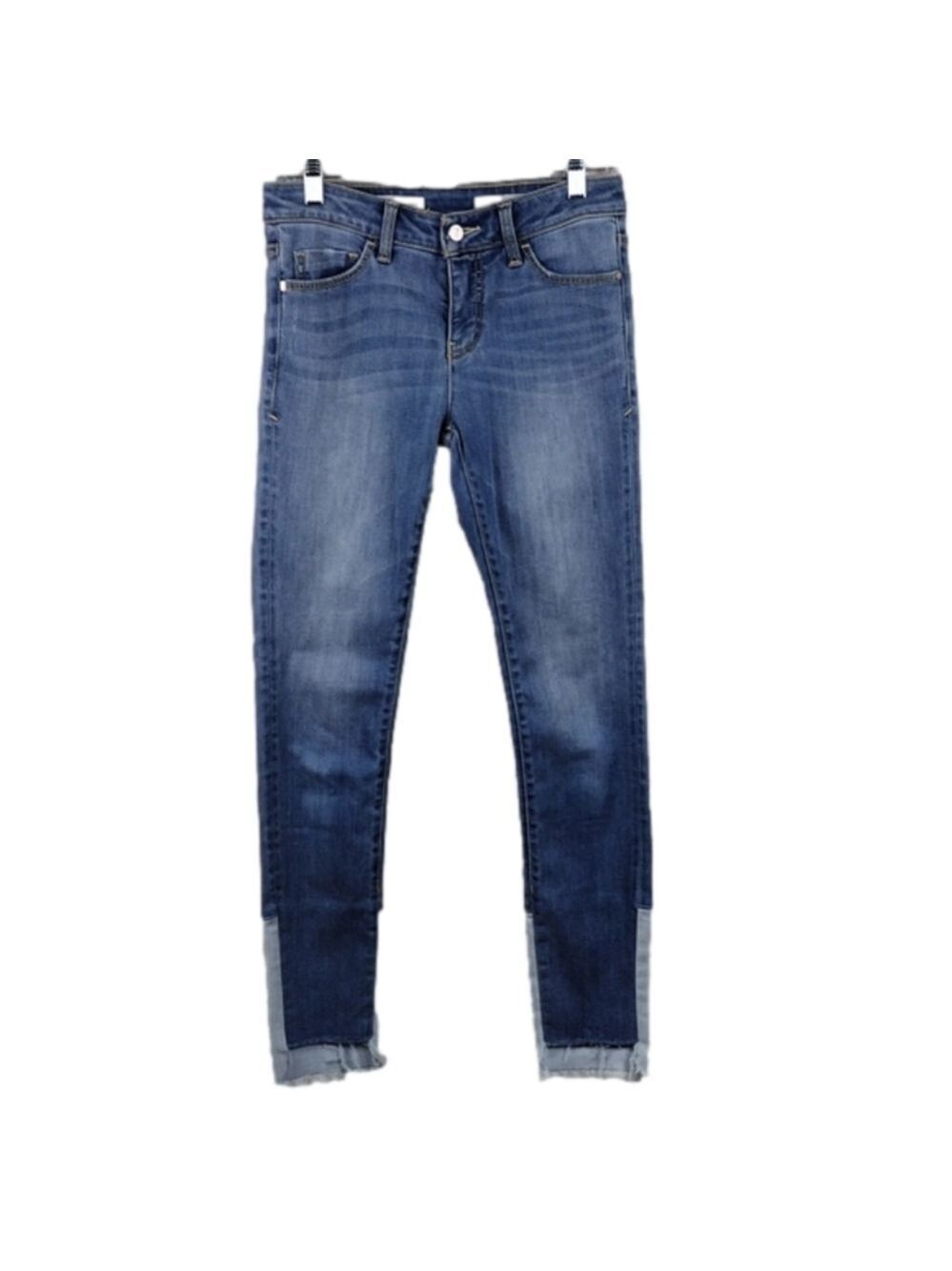 Pilcro and the Letterpress Script Blue Medium Wash Five Pocket Mid Rise Jeans